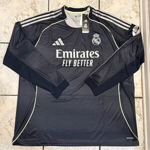 New Adidas Real Madrid 25/26 LS Soccer Away Jersey Ink Men's Size 2XL JP3939